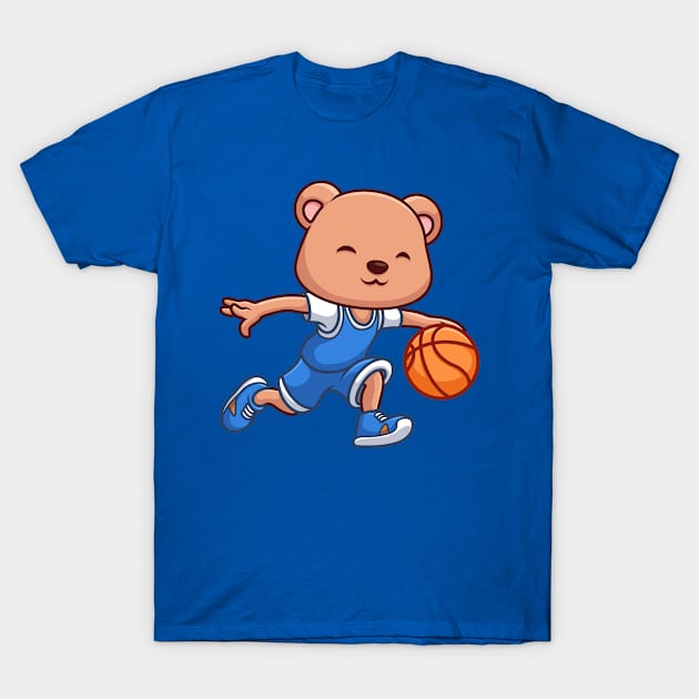 Basketball Bear Cute Cartoon T-Shirt by GumregaStd